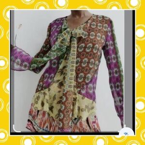 Nwt Zara Boho Blouse With Beaded Tassel Size Large